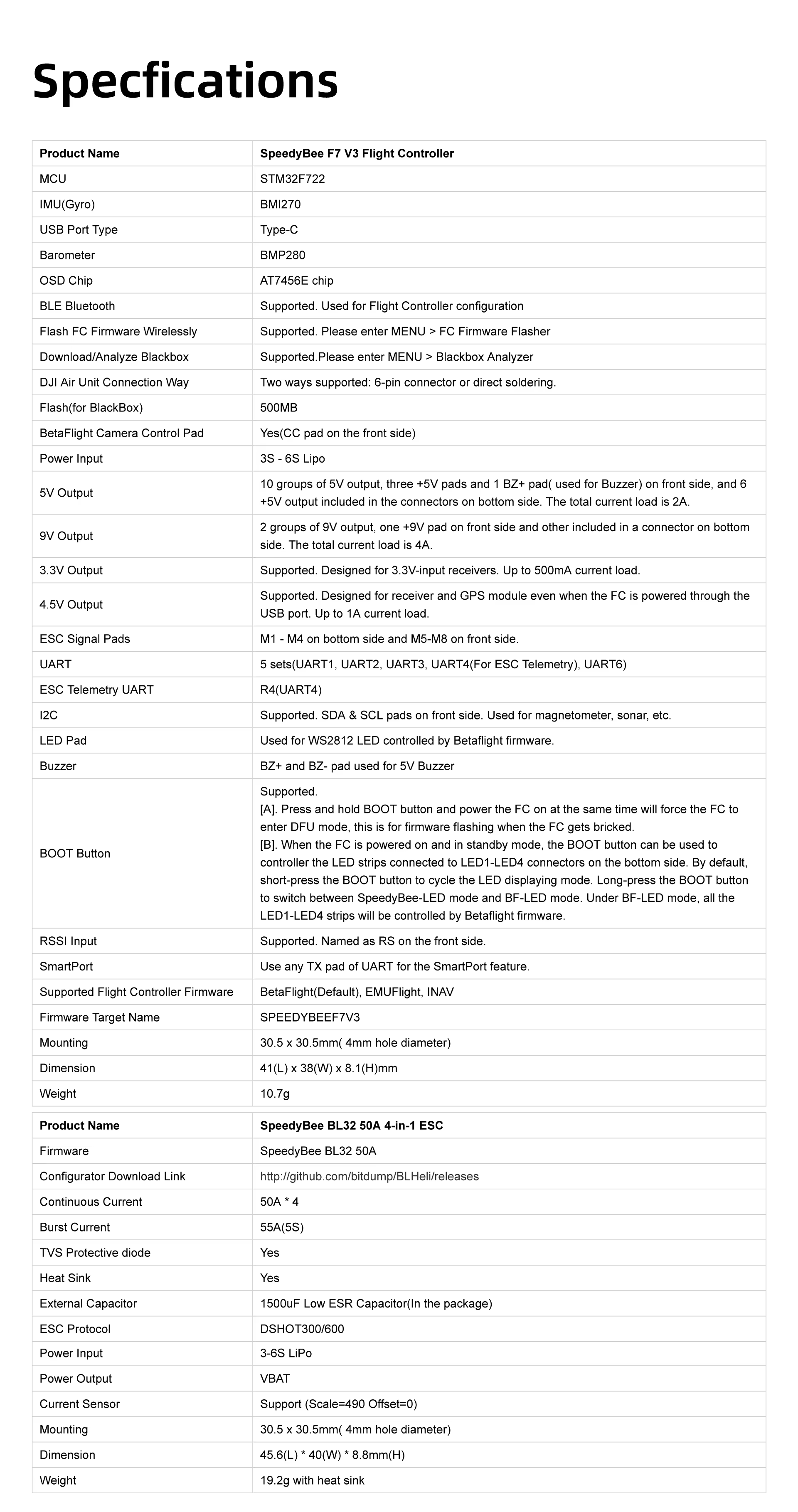 SpeedyBee F7 V3 BL32 50A 30x30 Stack INAV Betaflight Emuflight Wireless Firmware Flasher Black Data Analyze Speedybee F405 V3 detail 10
