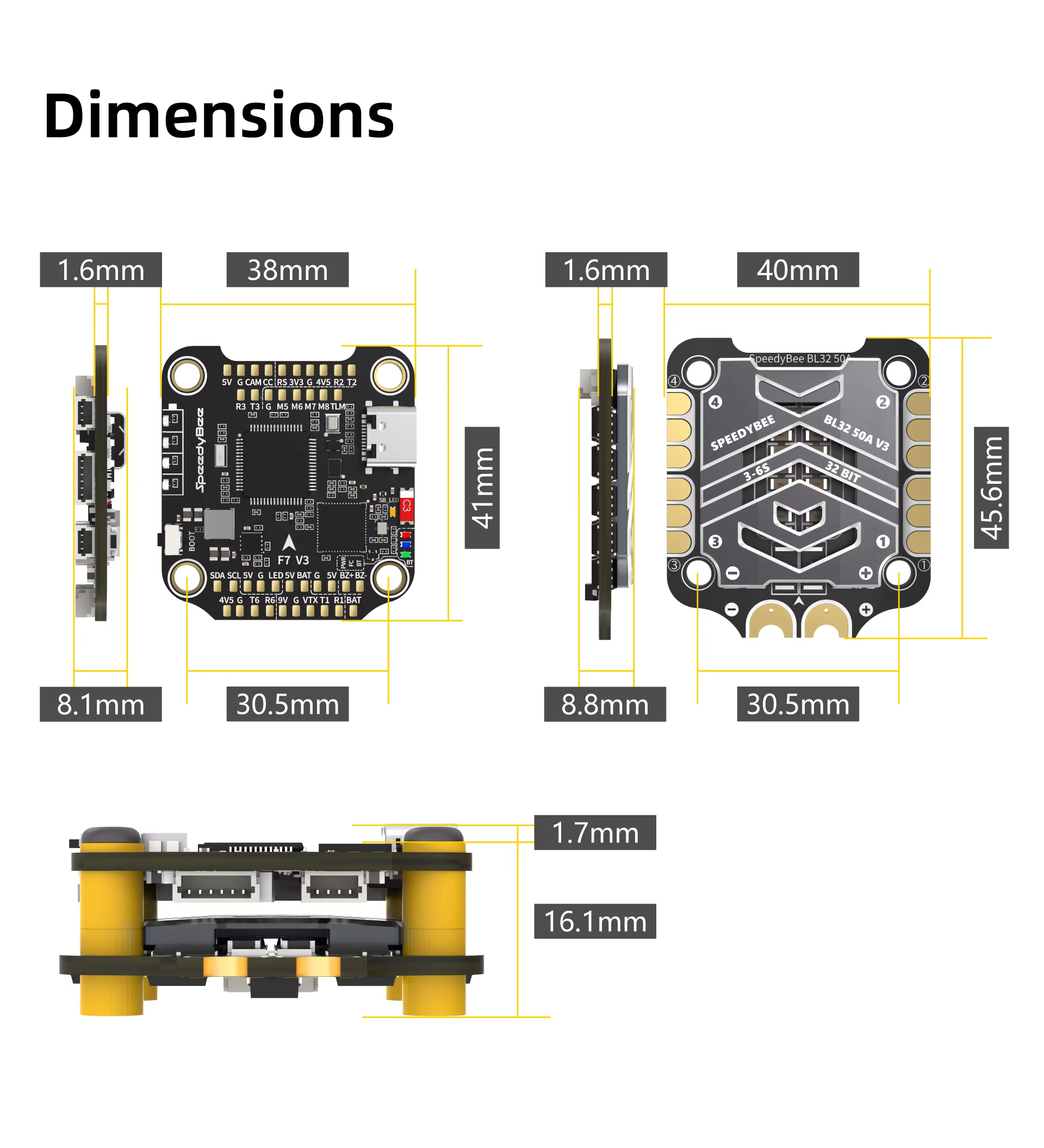 SpeedyBee F7 V3 BL32 50A 30x30 Stack INAV Betaflight Emuflight Wireless Firmware Flasher Black Data Analyze Speedybee F405 V3 detail 4